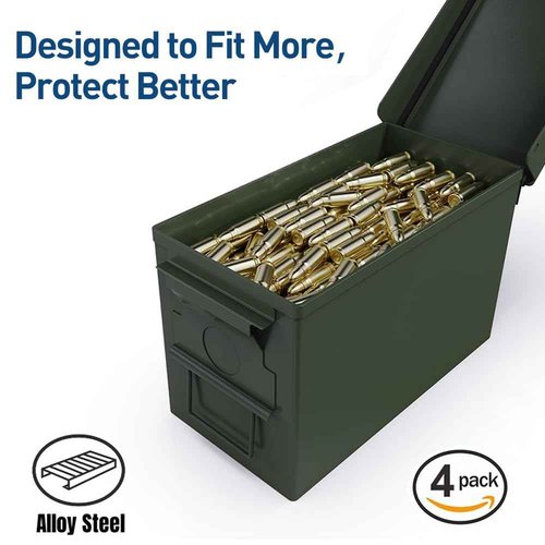 HARDROCK Ammo Can Metal Ammo Box Storage Crate case for Shotgun Bullet Rifle Nerf Ammunition Waterproof case-Gard Organizer (50 Caliber-Green-4pcs)
