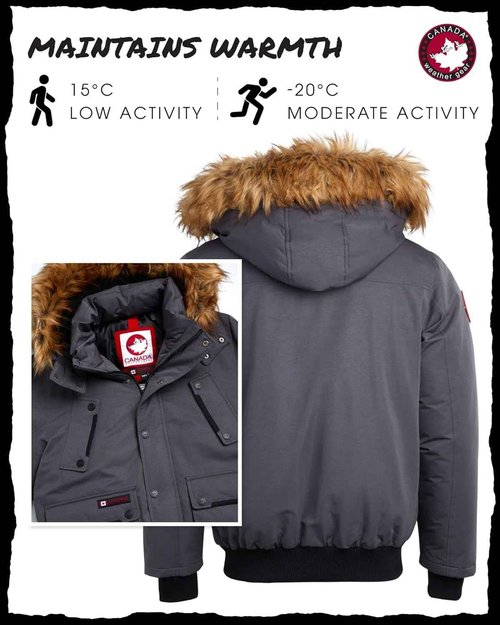CANADA WEATHER GEAR Mens Winter Bomber Jacket - Heavyweight Winter Coats Weather Resistant Faux Fur Hood Insulated Ski Jacket, Size X-Large, Coal Grey