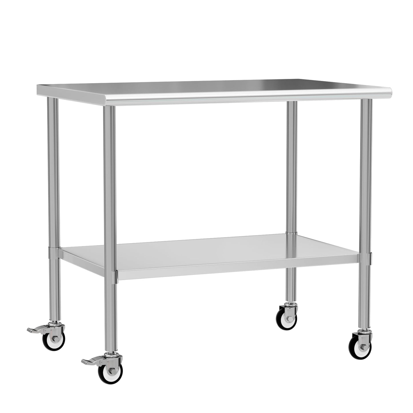 Chingoo Stainless Steel Work Table with Wheels, 30x48 Inch NSF Kitchen Prep Table with Adjustable Undershelf for Commercial Restaurant, Garage, Outdoor BBQ