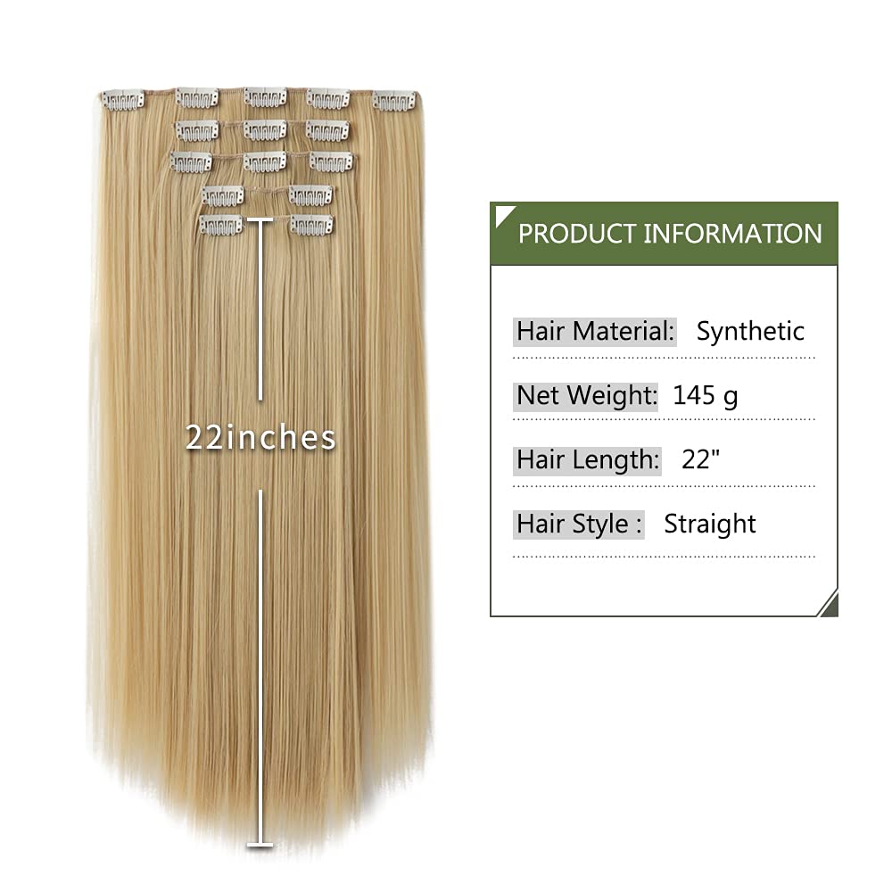 HSPJHTM Blonde Hair Extensions Clip in Hair Extension for Women Halloween 5 Pieces 22 Synthetic Long Straight Natural Thick Blon