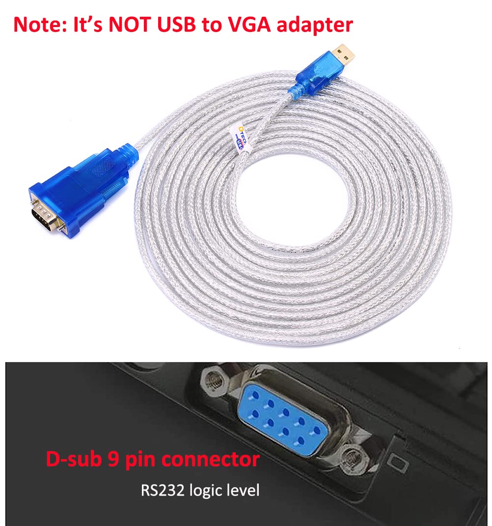 Dtech Usb To Serial Adapter Cable With Rs232 Db9 Male Port Ftdi Chipset Supports Windows 10 8 7 And Mac Linux - 4 Feet