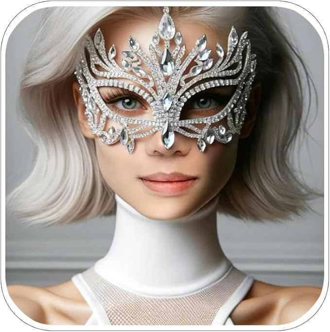 STONEFANS Rhinestone Masquerade Mask Full Face Jewelry for Women Mardi Gras Mask Crystal Face Chain Jewelry
