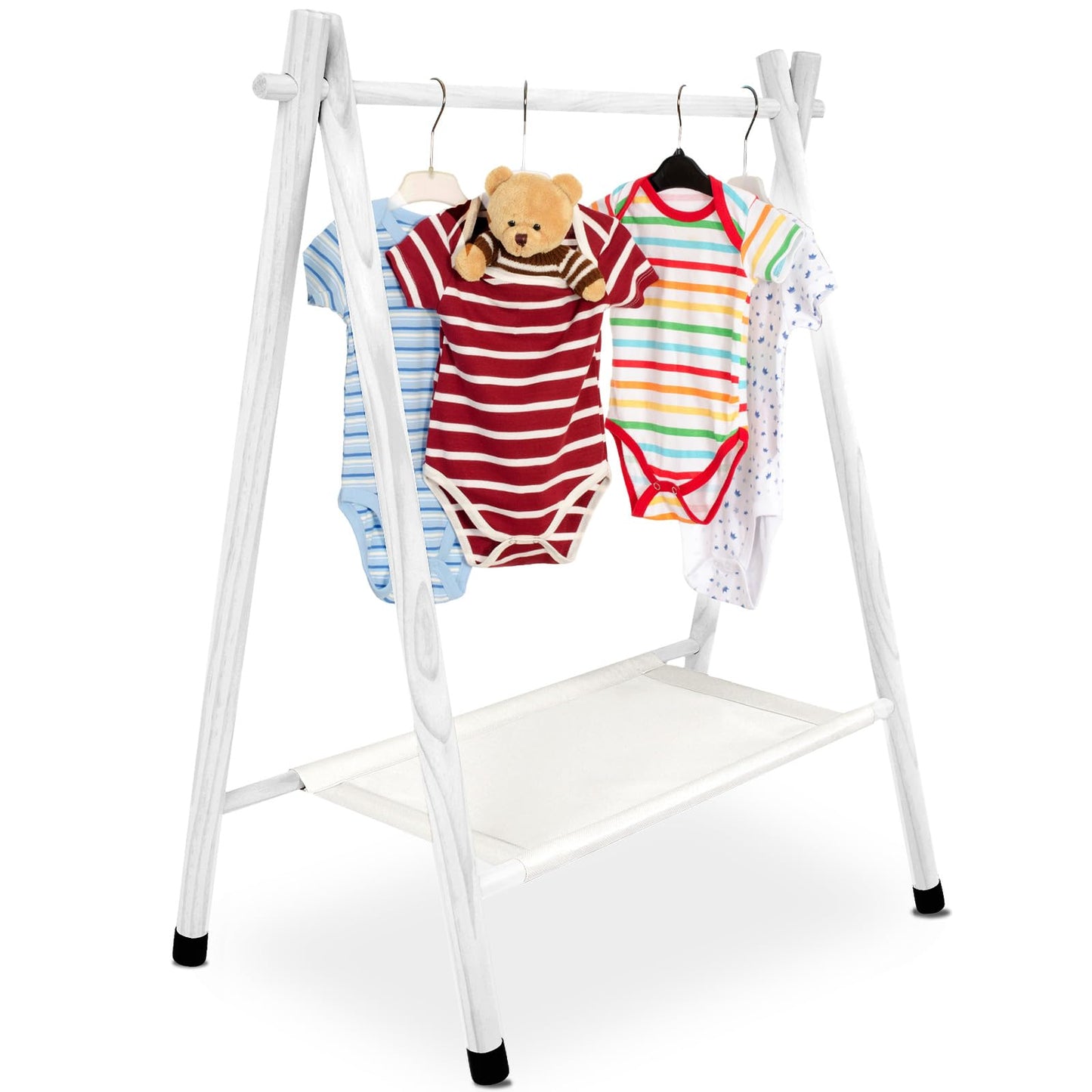 Queekay Baby Clothing Rack for Baby Shower Toddlers Wooden Kids Dress up Rack with Storage Shelf for Toddler Dogs Pets Small Clothes Kids Garment Closet(28.7" H, White)