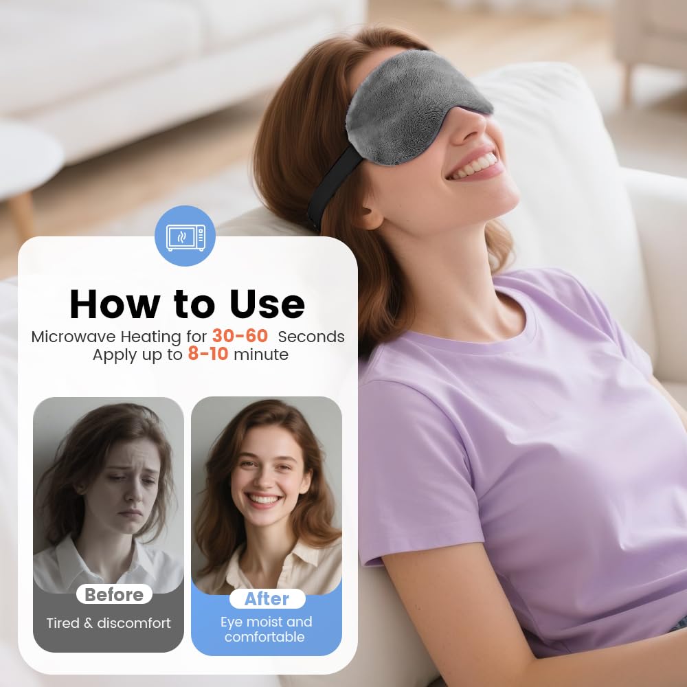 Microwave Heated Eye Mask, Steam Warm Compress for Dry Eyes, Work with Relieve, Blepharitis & Stye Treatment (Gray)
