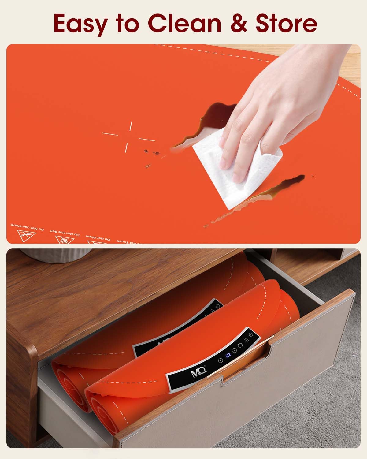 MQ Food Warming Mat, Electric Warming Tray with 7 Temp & 1-6H Timer to Keep Food Warm at Party, 5s Fast Heating Silicone Surface, Rollable & Portable Heating Pad for Food at Buffet and Family, Orange