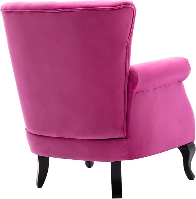 DM Furniture Mid Century Accent Chair Modern Button Tufted Armchair Wingback Club Chair Velvet Single Sofa Lounge Chair with Pillow for Living Room Bedroom, Rose Pink