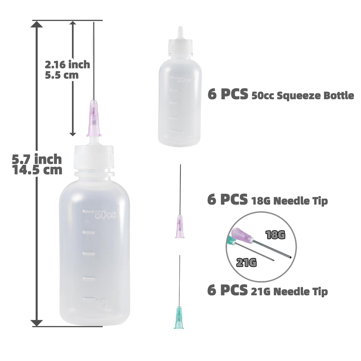 Atdcoek 6 Pack Needle Tip Squeeze Bottle 50mL(1.69 OZ), Precision Gun Oil Bottle, Needle Oiler Bottles for Craft, Glue, Paint, Hinges, Sewing Machines & More - LDPE Material with Premium Seal