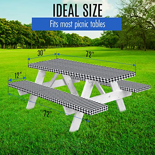LINPRO Premium Picnic Table Cover with Bench Covers Vinyl Fitted Elastic RV Camping Accessories and Camper Must Haves Wate...