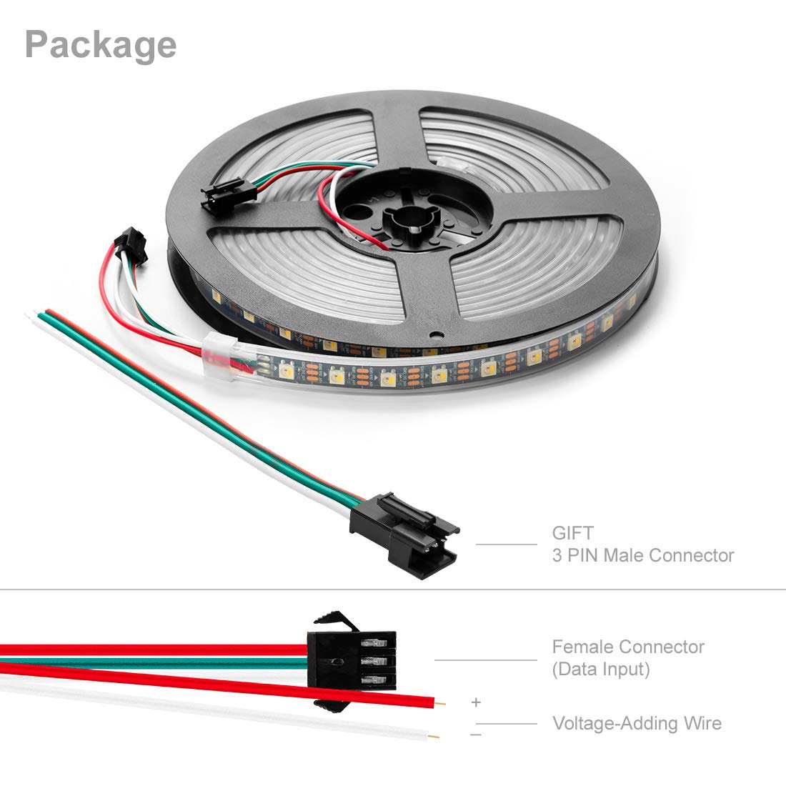 BTF-LIGHTING RGBW RGB+Cool White SK6812 (Similar WS2812B) 4 Colors in 1 LED Strip Individually Addressable 16.4ft 60Pixel/m 300LED Light Dream Color IP67 DC5V Black PCB (No Adapter or Controller)