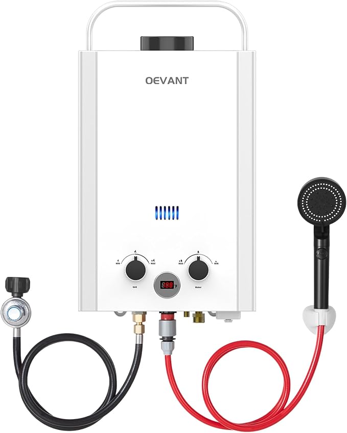 OEVANT Propane Water Heater, 1.58GPM 6L Portable Tankless Water Heater with Handle & Overheating Protection, Propane Gas, ...