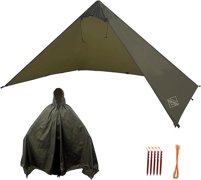 Onewind Lightweight Poncho Shelter, Solitary Shelter Cape Silnylon Emergency Survival Shelter Ultralight Minimalist Shelte...