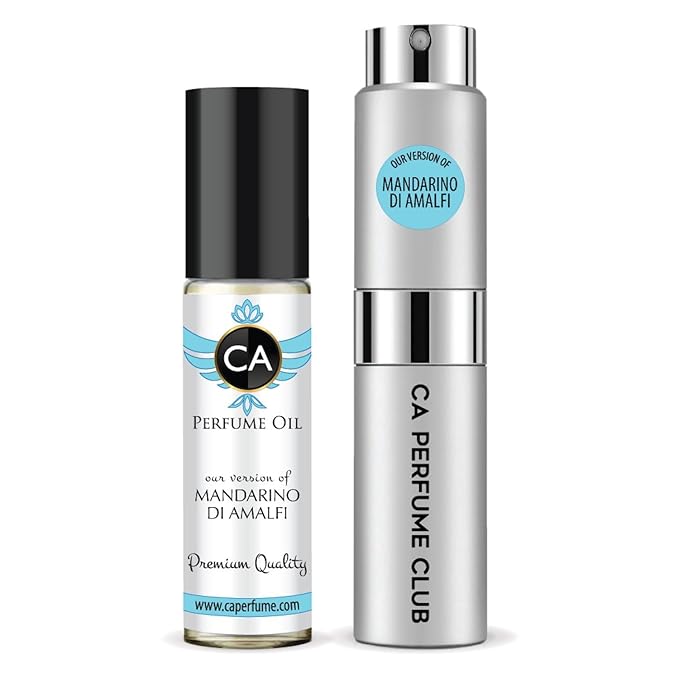 CA Perfume Duo Impression of Mandarino Di Amalfi For Women And Men Perfume Layering Set Long Lasting Travel Size EDP + Body Oil Roll-On Bottle 0.27 Fl Oz+0.33 Fl Oz