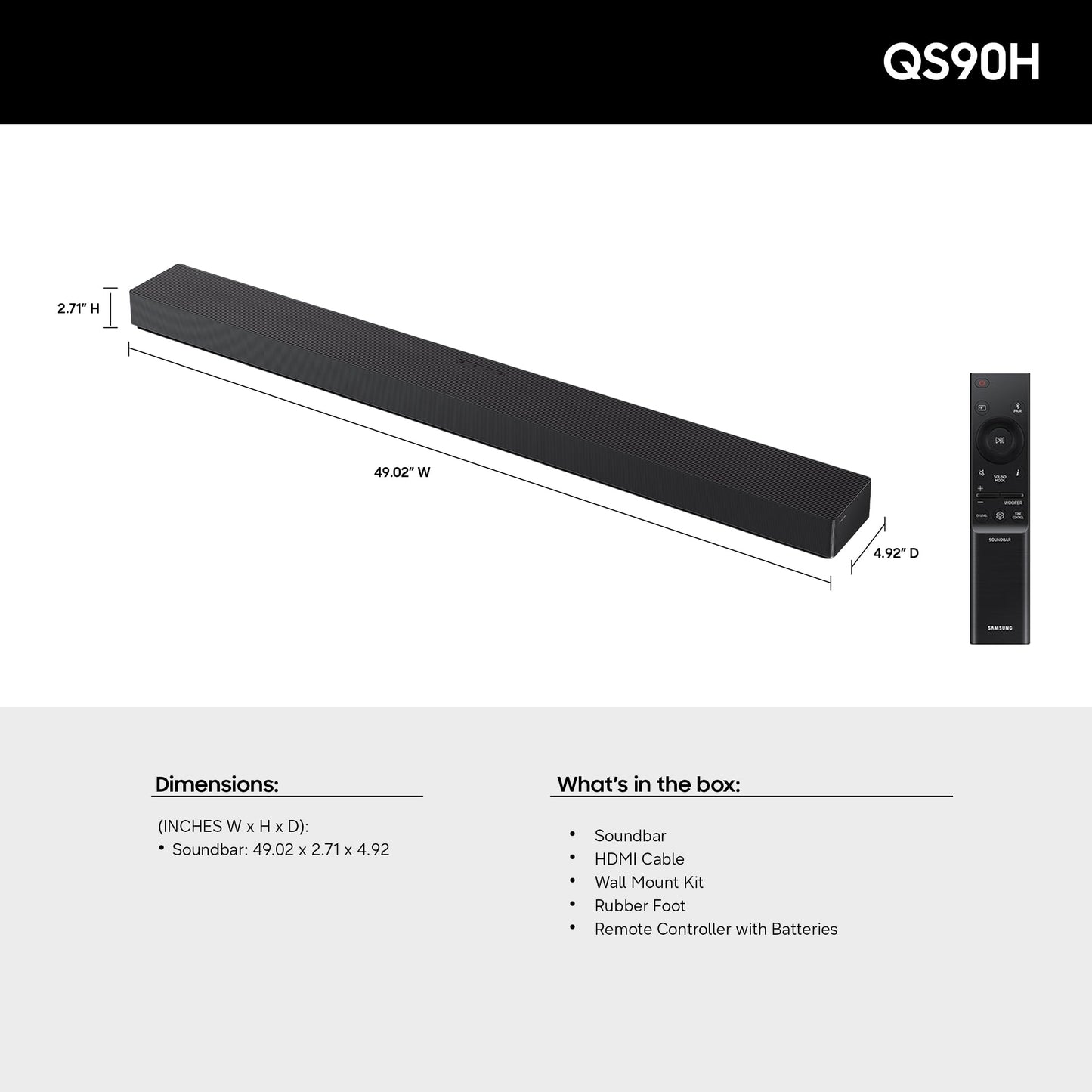 Samsung Q-Series Soundbar HW-QS90H 7.1.2ch All-in-One Soundbar w/Built-in Woofers, Wireless Dolby Atmos, Q-Symphony, Convertible Fit, SpaceFit Sound Pro, Game Mode Pro, Alexa Built-in (2026 Model)