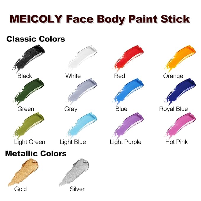 MEICOLY Clown White Face Body Paint Stick(1.06 Oz),Foundation Cream Makeup,Face Paint for Halloween Joker Zombie Vampire Skeleton Skull Special Effects Mime Makeup,White Eye Black Stick for Sports