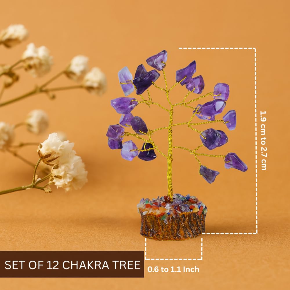 ANAYA AGATE Crystal Tree Gift for Women, Set of 12 Handcrafted Tree of Life Chakra Healing Crystals & Stones for Positive Energy, Good Luck, Home and Office Desk Decor, Birthday Gifts for Mom & Dad