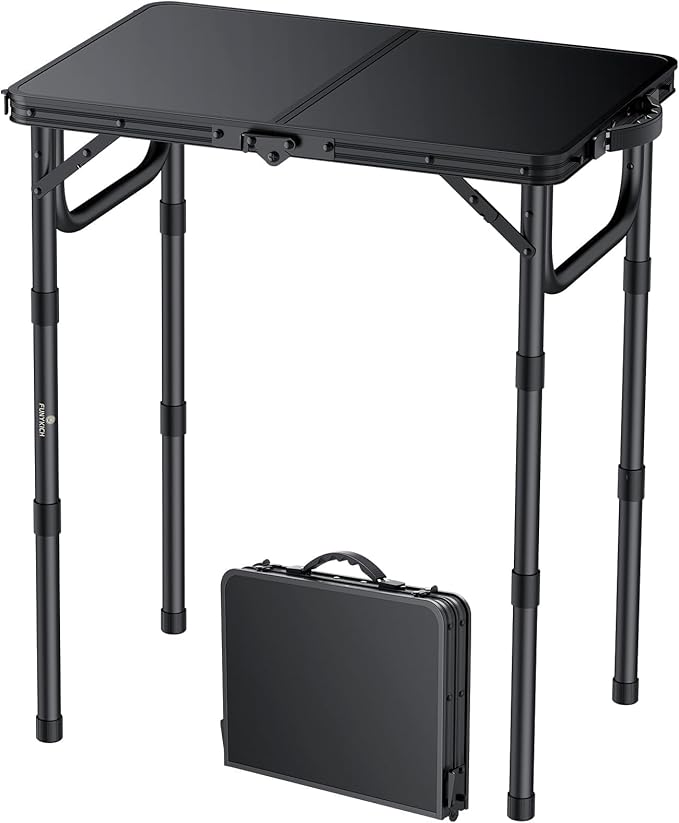 FUNYKICH 2ft Small Folding Camping Table(22.8'' Lx15.7'' W), 3 Height Adjustable Portable Picnic Table, Lightweight Alumin...