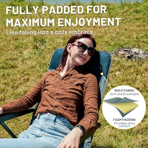 Timber Ridge 3-Level Adjustable Rocking Camping Chair, Padded High Back Outdoor Rocking Chair with Side Pocket, Portable F...