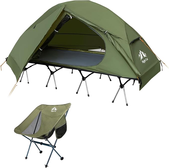 Night Cat Camping Cot Tent with Ultralight Backpacking Chair Waterproof 1-Person Off-Ground Combo Cot Bed for Adults Porta...