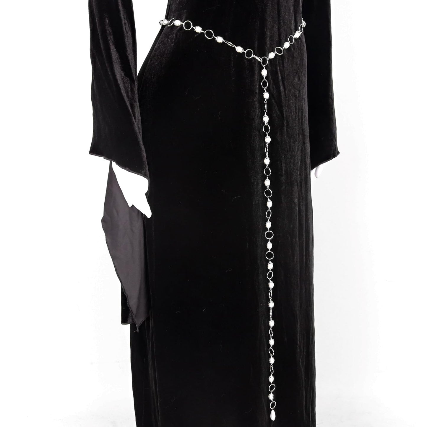 L'VOW Women's Renaissance Medieval Witch Belt - Silver Waist Chain With Concho Bead and Long Pearl for Dresses