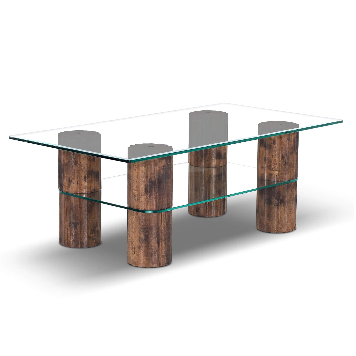 ivinta Glass Coffee Table with Storage Shelf, Modern Rectangular Center Table with Wooden Legs for Living Room, Office, Easy Assembly (44", Rustic Brown)