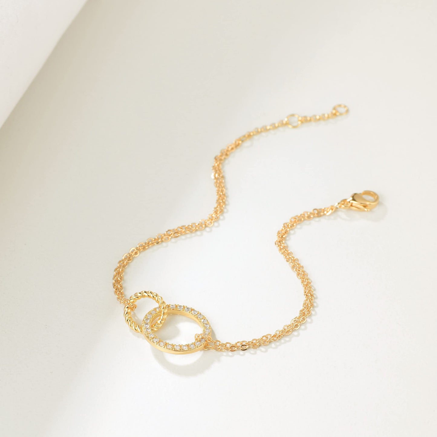 LOYATA 14K Gold Plated Double Donut Bracelet for Women Dainty Handmade Gold Bracelet Jewelry for Women
