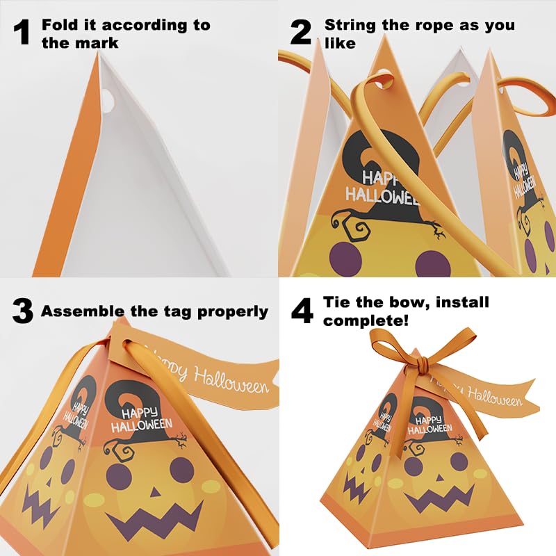 Giphtkom 24PCS Cute Halloween Candy Boxes for Trick or Treat, Enlarge Design Snacks Goodie Boxes, 4 of Cute Pumpkin Ghost Zombie and Cat Patterns for Kids Halloween Party Favor Supplies