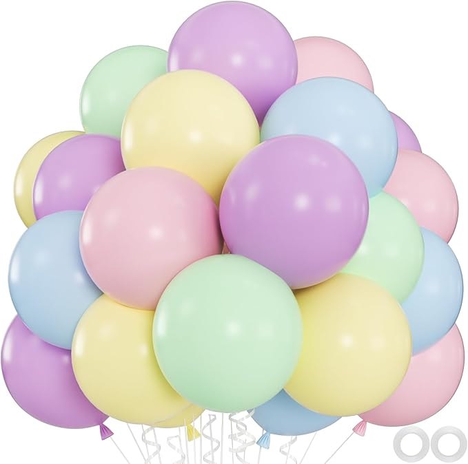 60pcs Pastel Balloons, 12inch Helium Rainbow Macaron Balloons (Pink, Teal, Blue, Purple, Yellow) for Daisy Baby Shower, Sp...