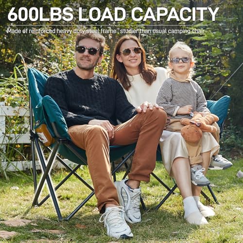 EVER ADVANCED Double Camping Chair for Adults, Padded Folding Camping Love Seat with Side Pocket Portable Camping Couch, T...