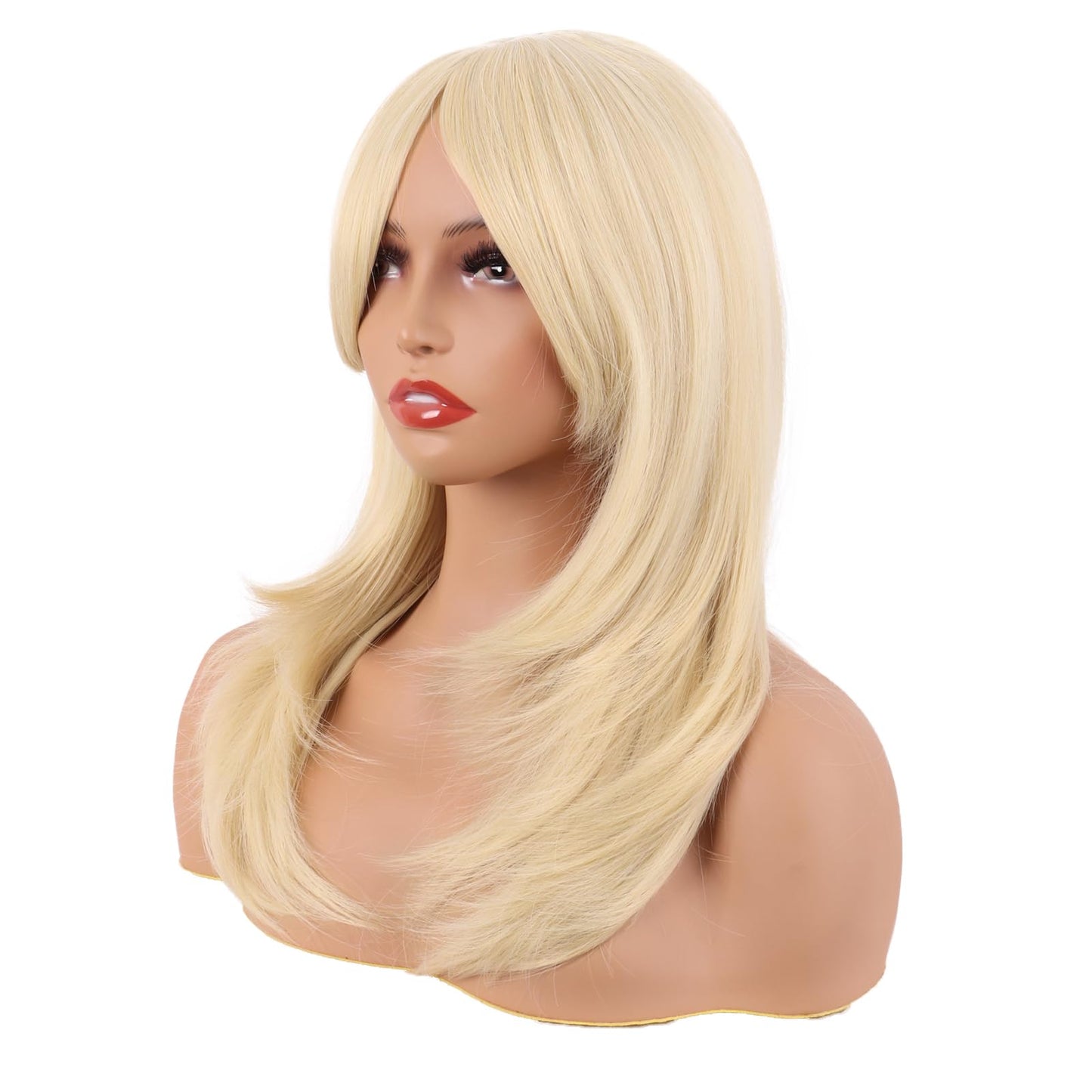 MapofBeauty 20 Inch/50 cm Long Layered With Bangs Straight Synthetic fiber Shoulder Length Hair Party Wig (Mixed Gold)