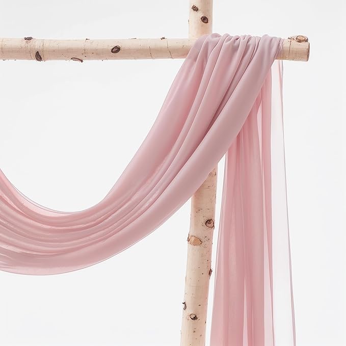 Wedding Arch Draping Fabric, 2 Panels 18FT Dusty Rose Sheer Backdrop Curtain Chiffon Fabric Drapery Voile Scarf Draping Panels for Wedding Archway Ceremony Curtain Valance Party Decoration