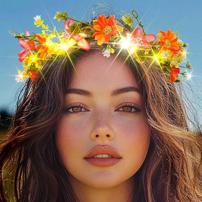 DRESBE Light Up Flower Crown Headbands LED Fairy Floral Hair Accessories for Women