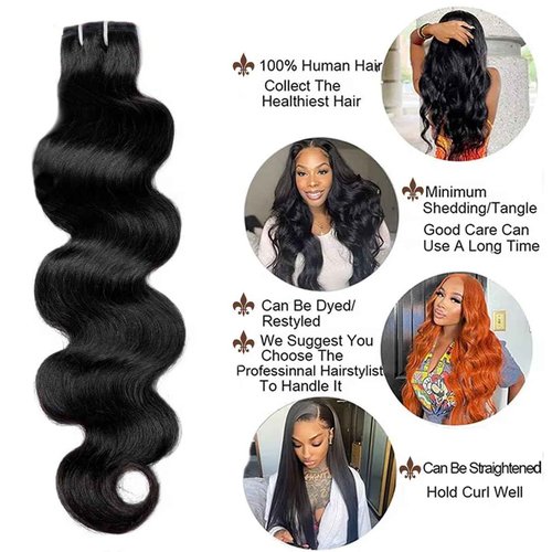 Human Hair Bundles Body Wave Bundles Human Hair 12A Grade 100% Unprocessed Brazilian Virgin Hair 3 Bundles Human Hair Extensions for Black Women Natural Color 16 18 20 Inch