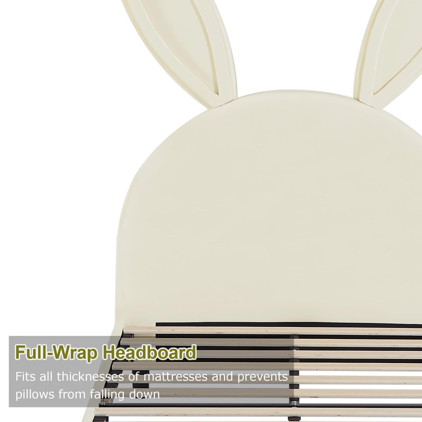 VECELO Twin Size Bed Frame, Heavy-Duty Platform with Rabbit Shaped Headboard for Girls Kids Room, Easy Assembly, Beige