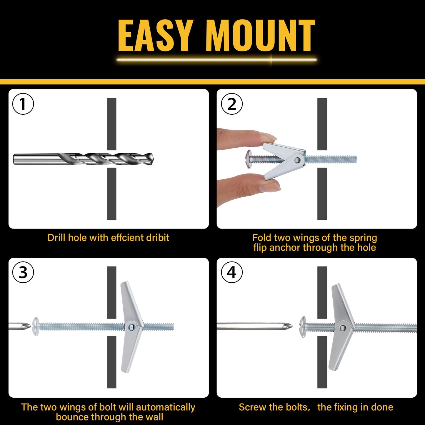 28PCS Toggle Bolts, Wing Nuts, Heavy Duty Hollow Wall Anchors for Drywall Ceiling, 3 Sizes Butterfly Anchors (1/4" 3/16" 1/8") for Hang Shelves, Heavy Fixtures, Metal Drywall Anchor and Screws Kit