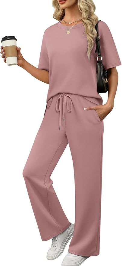 XIEERDUO Women's Side Slit Lounge Sets 2 Piece Travel Outfits Airport Tracksuit Oversized Wide Leg Loungewear S-3XL