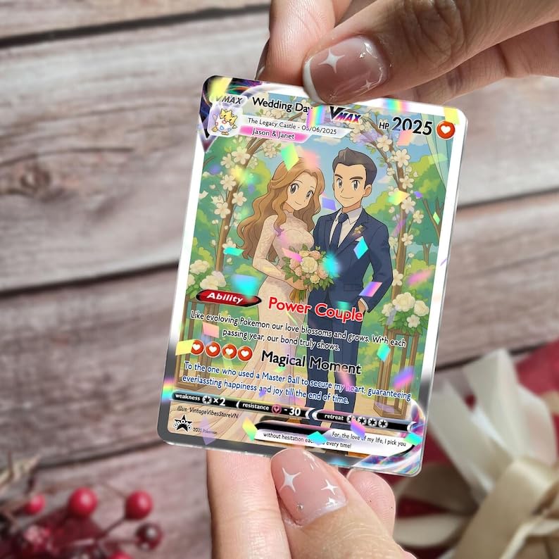 Personalized Poke Card Anniversary Card - Custom Photo Anime Wedding Card, Custom Card for Couple, Gift for Him