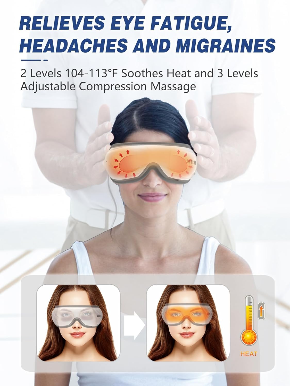 Eye Massager with Heat, Birthday Gifts for Mom Dad Her Him, Heated Eye Massager for Migraines with Compression and Bluetooth, Reduce Eyes Strain, Dark Circles and Improve Sleep