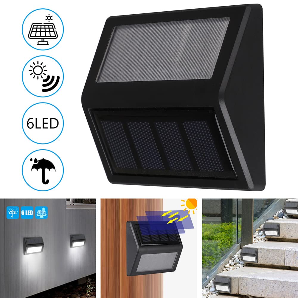Follateas Solar Lights Outdoor, Waterproof Solar Powered Deck Step Lights for Patio Garden Backyard Garage Driveway Pathway Outside Wall Lighting (Warm White/6 Pack)