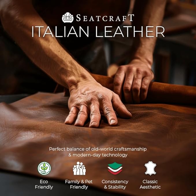 Seatcraft Anthem Italian Leather Sofa w/Fold-Down Table & Loveseat w/Storage Console, Living Room, Power Headrest, Power Recline, Brown