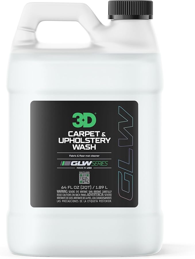3D Carpet & Upholstery Cleaner, GLW Series | Ultra Powerful Stain Eliminator | Car Carpet, Seats, Floor Mats | Hyper Thick Foam | Fresh Scent | DIY Car Detailing | 64 oz