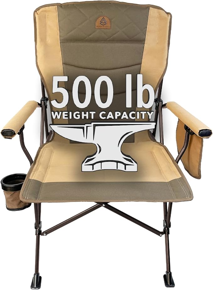 Black Sierra Oversize Camping Chair for Adults Supports 500 lbs, XL Heavy Duty Hard Arm Folding Chair, Steel Frame Durable...