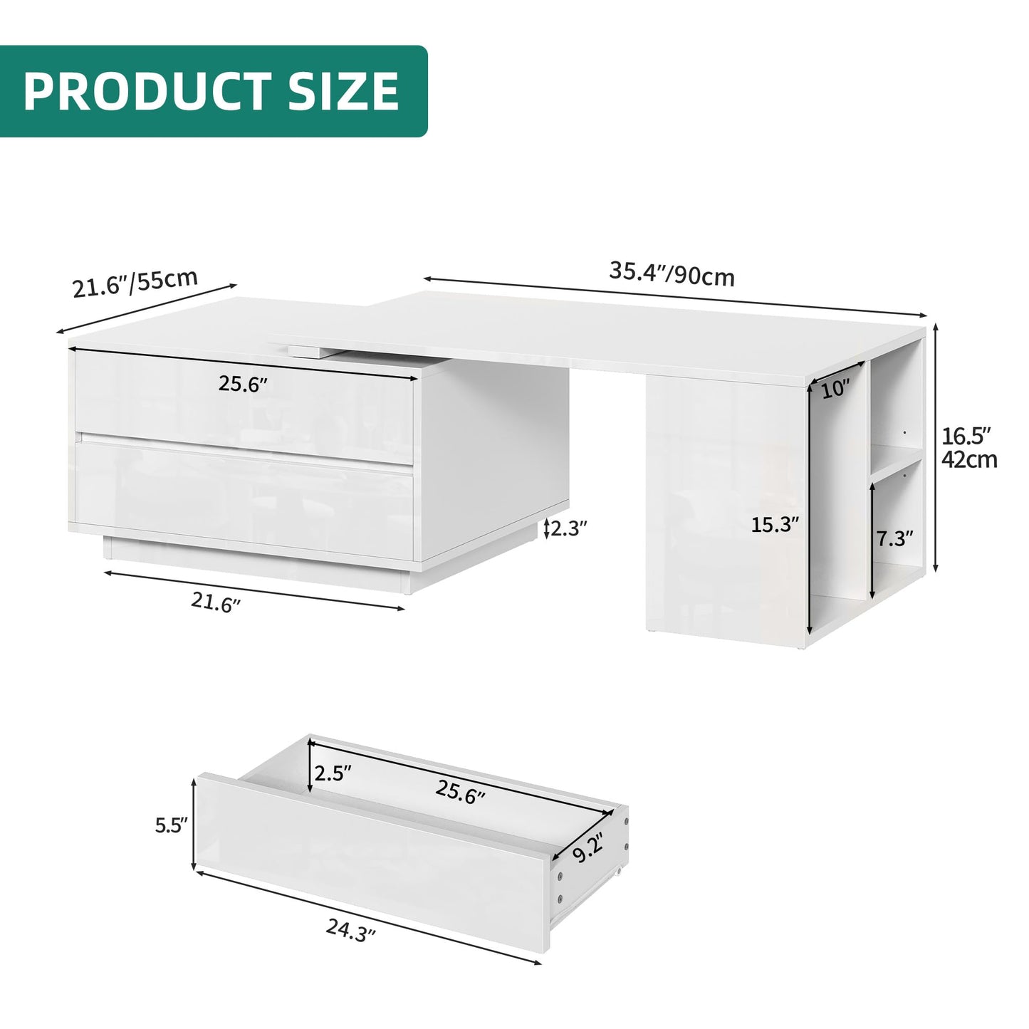 YITAHOME Coffee Table LED Coffee Table with 4 Storage Drawers, Extendable Coffee Tables for Living Room, Modern Wooden Rectangle Cocktail Table with Open Shelves & Sliding Tabletop 35"- 61", White