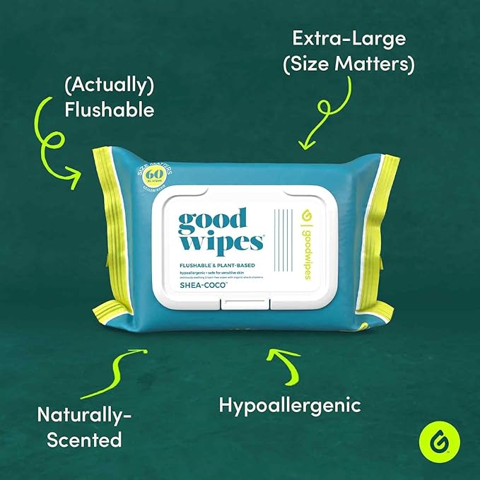 goodwipes Flushable Butt Wipes Made with Vitamin E & Aloe - Soft & Gentle Wet Wipe Dispenser for Home Use, Septic & Sewer Safe - Largest Adult Toilet Towelettes - Variety Pack, 240 Count (4 Packs)
