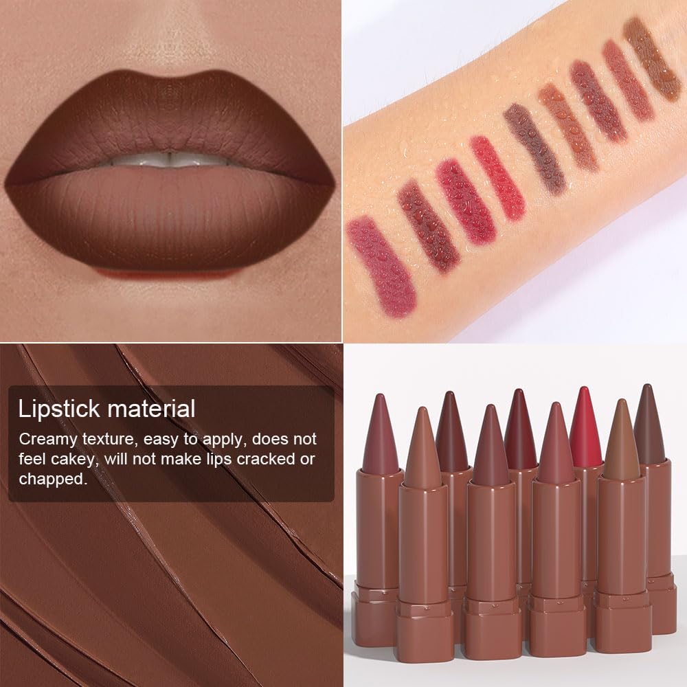 BINGBRUSH 2-in-1 Gradient Dark Brown Lip Liner Matte Lipstick, Longwear Waterproof Lip Pencil with Cone Tip, Crayon for Flawless