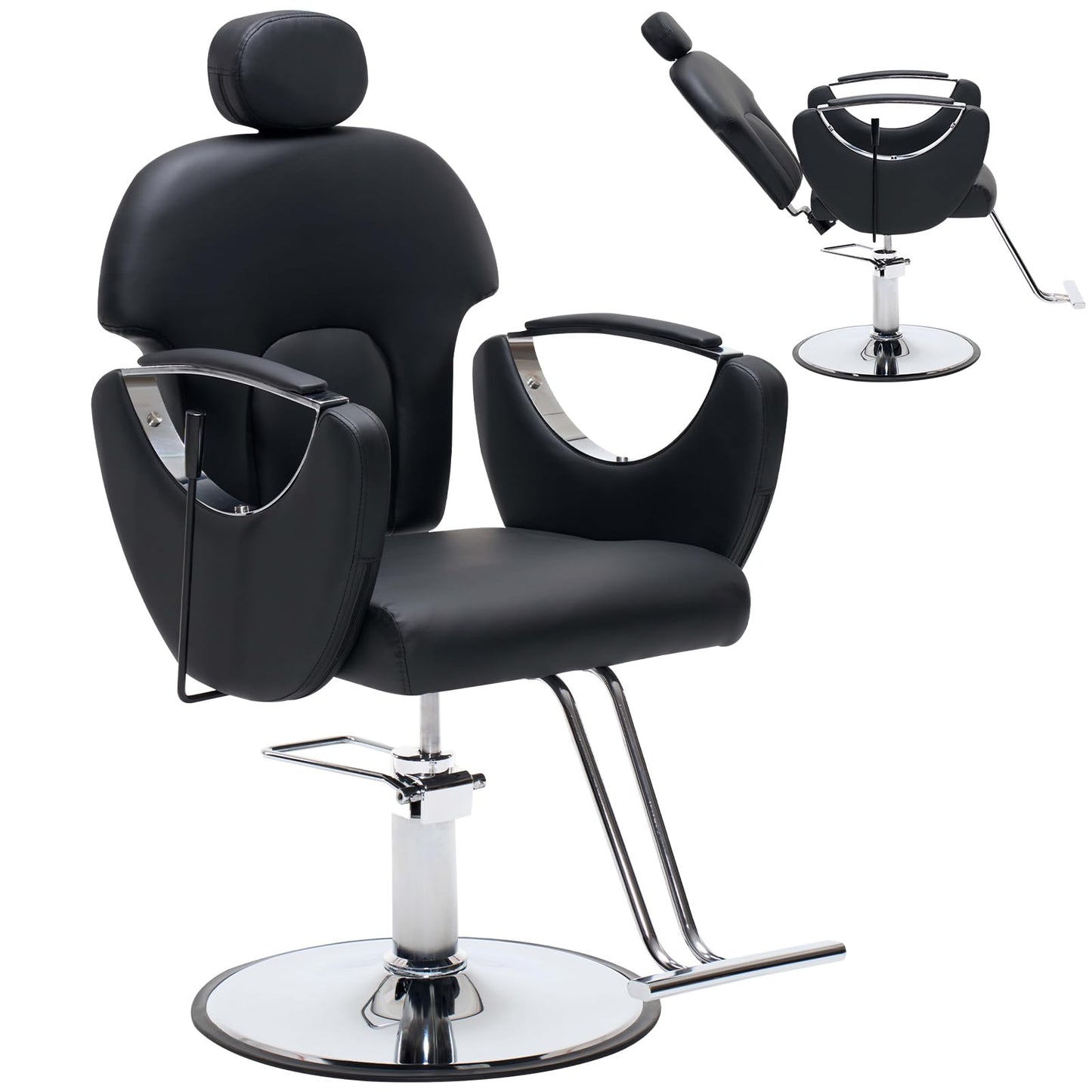 Zevemomo Barber Salon Chair for Hair Stylist, Reclining Backrest Adjustable Headrest & Seat Height, Heavy Duty Hydraulic Pump with 360° Swivel for Barbershop, Home 400LBS Capacity, Black