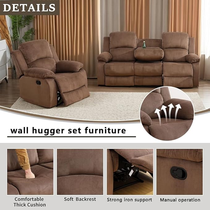 A Ainehome Living Room Furniture Set Brown Corduroy Recliner Sofa Set Loveseat Chair Furniture Sofa Set for Living Room/Rv/House/Theater Seating (A-Taupe Brown Corduroy, Sofa+Chair)
