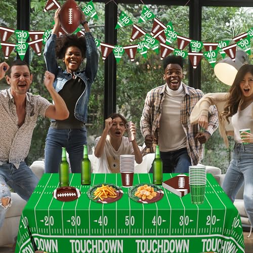 QZYL Football Party Decorations Serve 24, 99 Pcs Football Party Supplies, Disposable Football Dinner Plates Football Desse...