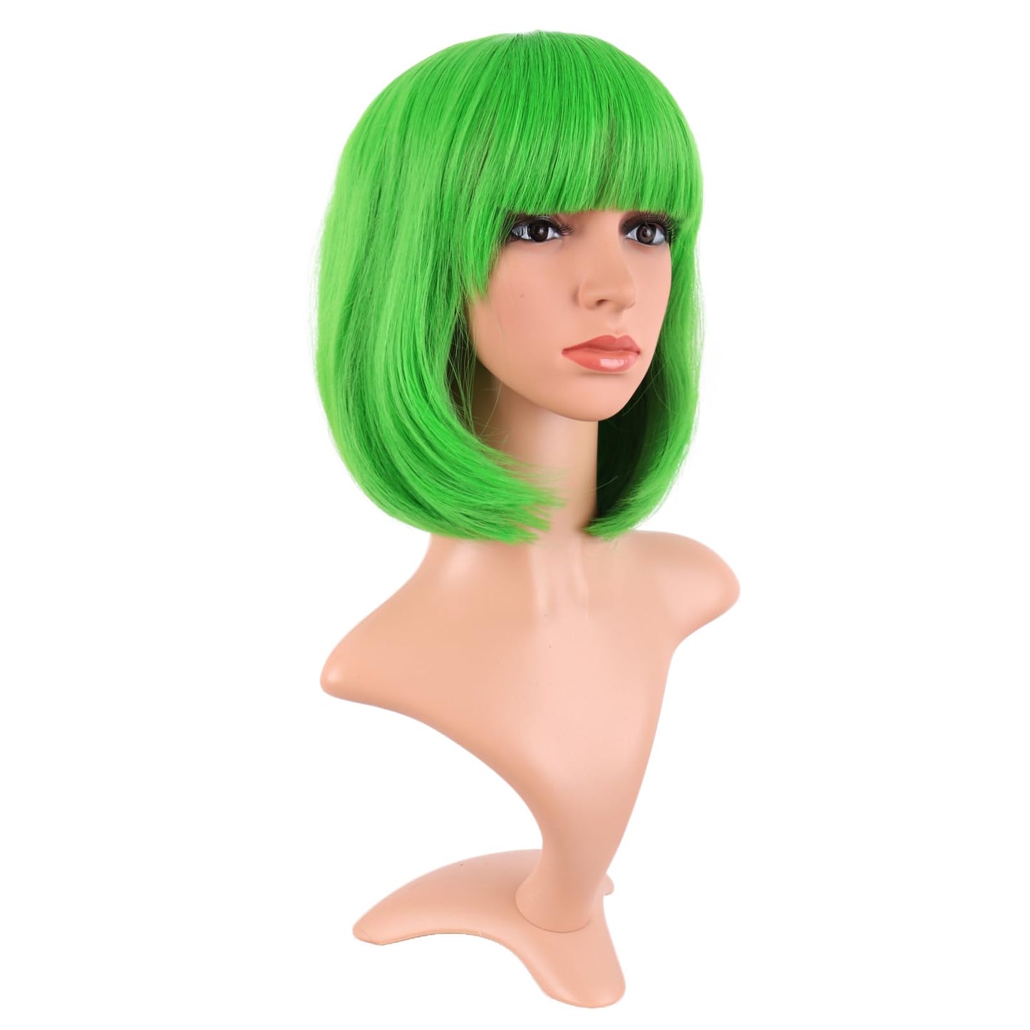 MapofBeauty 12 Inch /30 cm Fashion Lady Short Straight Synthetic Flat Bangs Bob Wig (Neon Green)