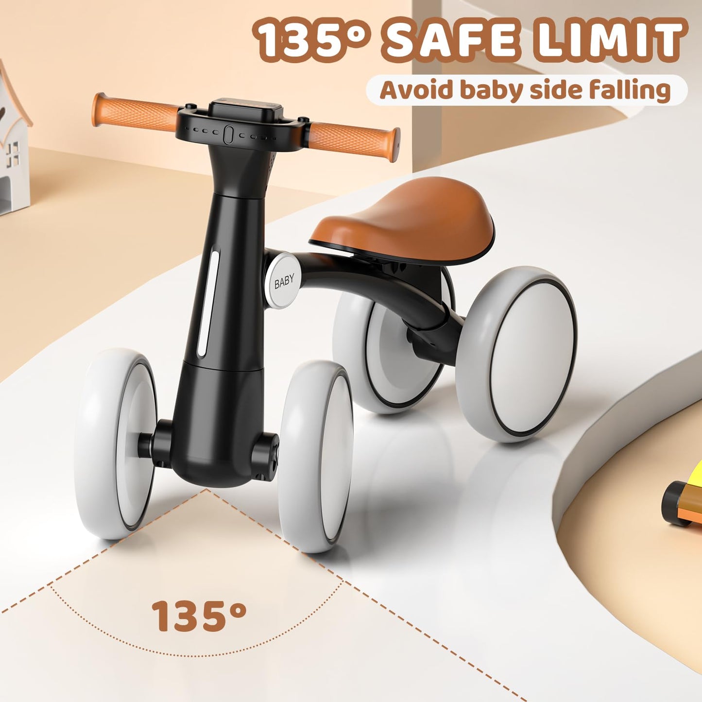 PTINTYE Baby Balance Bike for 1-3 Years (10-36 Months) with Colorful Lighting Wheels & Music, Soft Seat, 4 Silent No-Pedal Wheels – Ideal Toddler Gift for Birthday/First Bike