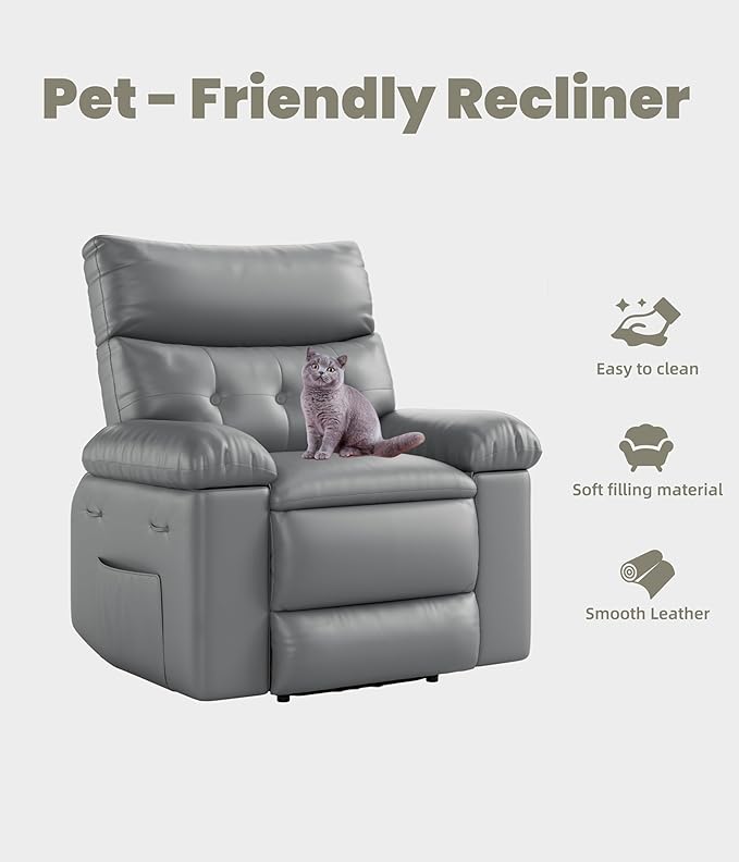 GarveeHome Oversized Recliner Chair - Faux PU Leather Manual Recliner for Adults, Lazy Chair with 1.5X Sponge Comfort Arm and Back for Living Room, Bedroom